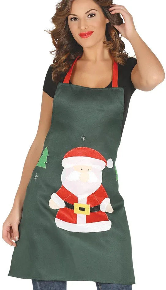 Delantal Verde Decorado de Papá Noel Papa Noel y Mama Noel Guirca