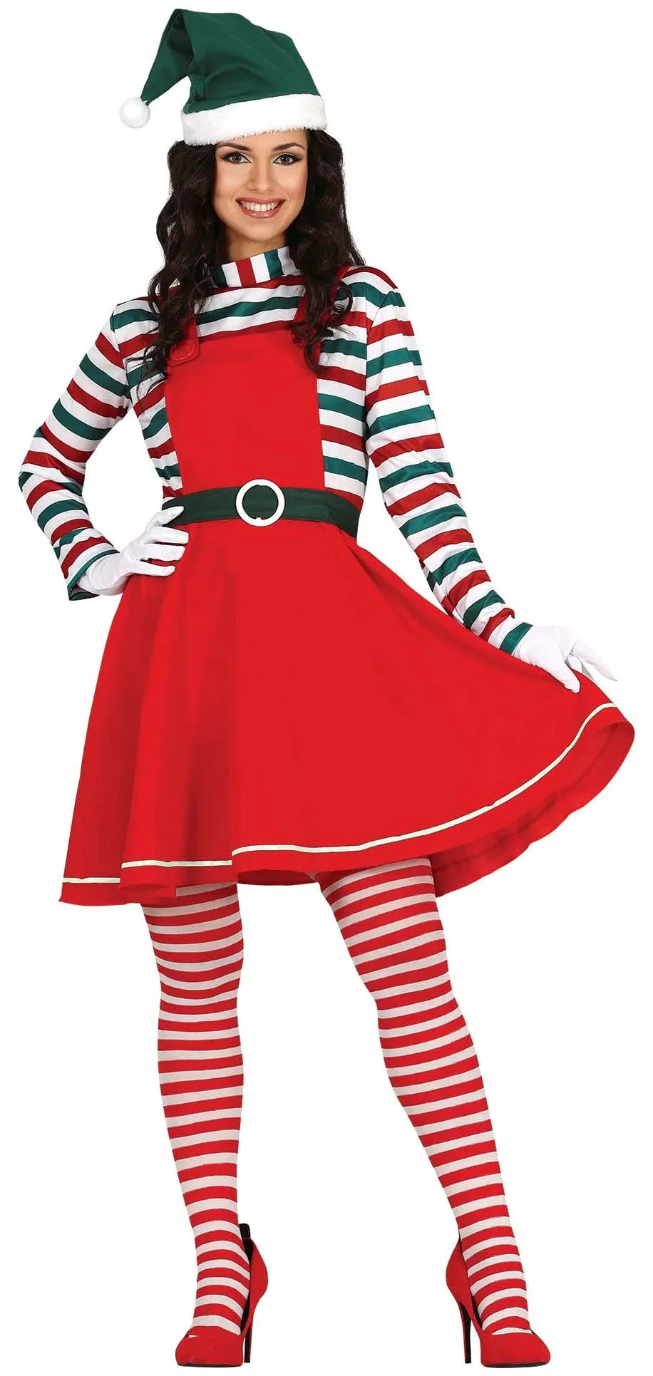 Disfraz de Elfa de Papá Noel con Falda Peto para Mujer Elfos Navideños Guirca