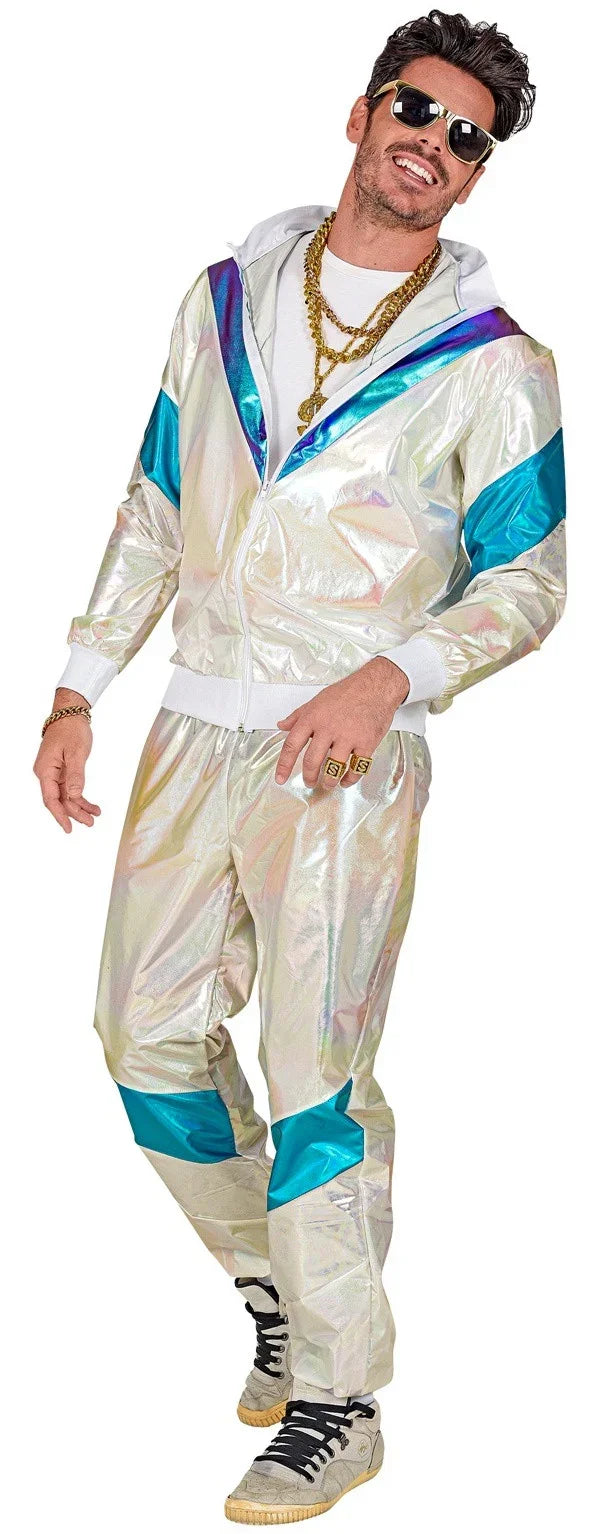Disfraz Chándal Años 80 Blanco Perlado para Adulto Chándales de Táctel Años 80 Widmann