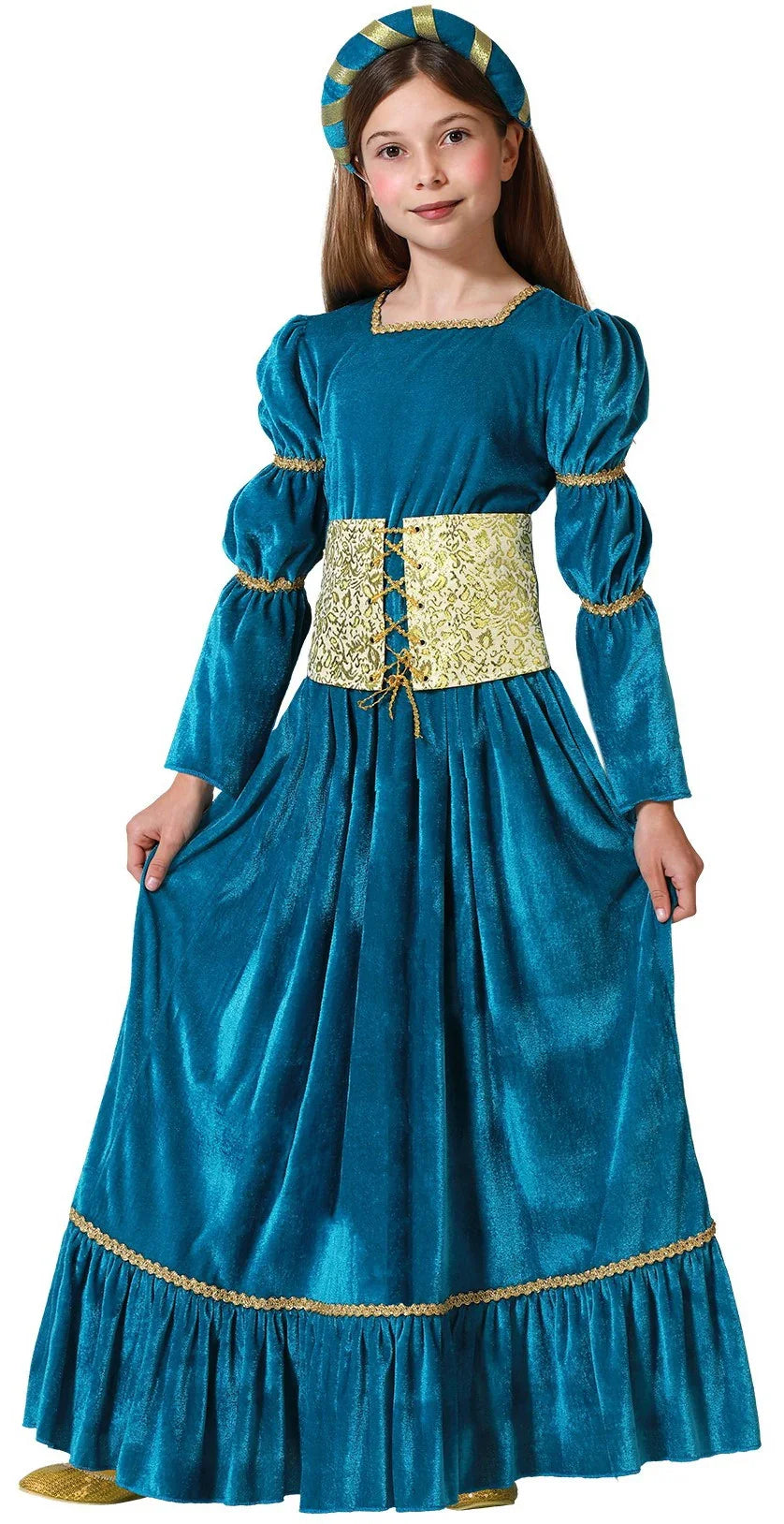 Disfraz de Doncella Medieval Azul para Niña Princesas y Damas Medievales Atosa