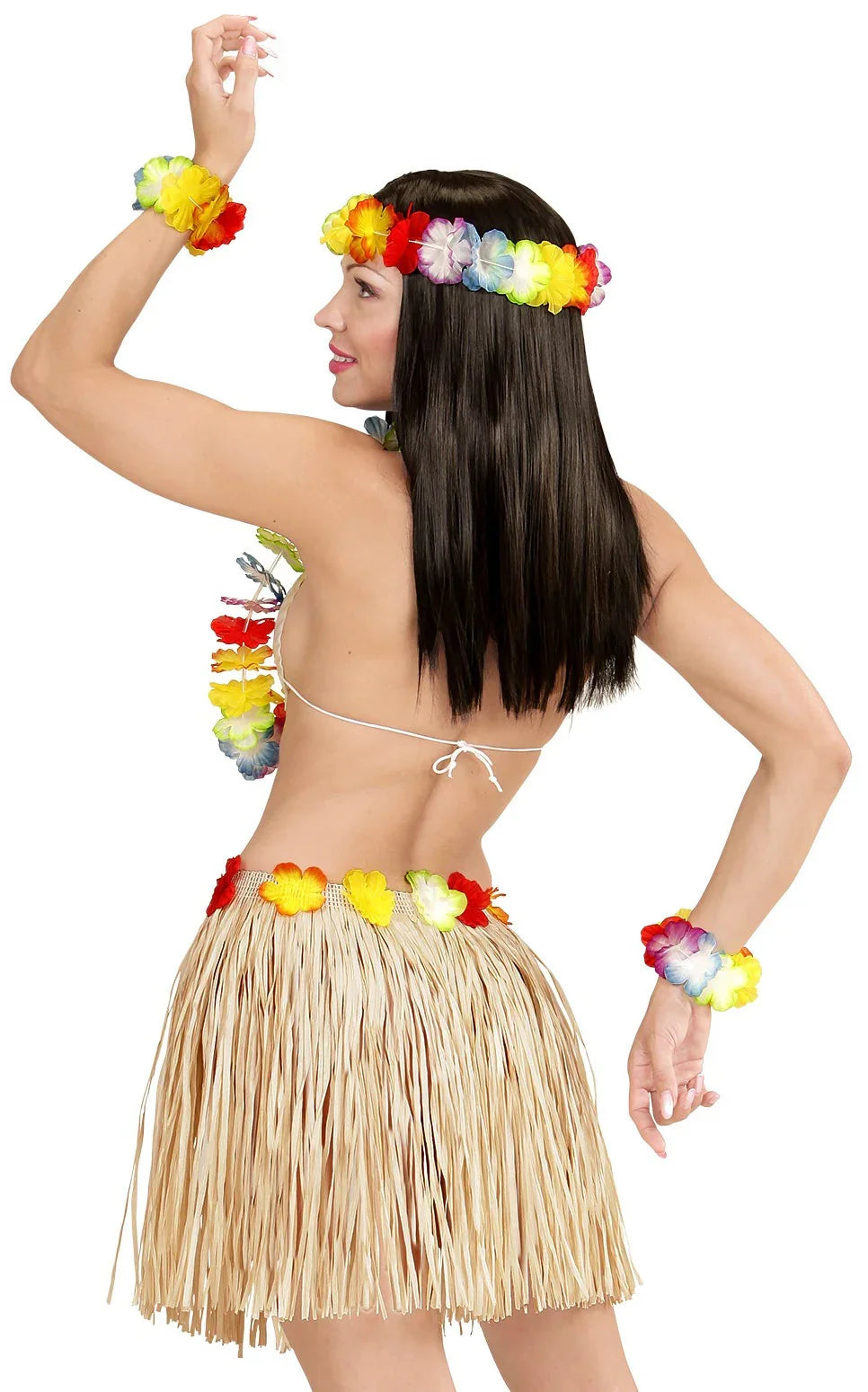 Kit Hawaiano con Falda, Collar, Pulseras y Corona Hawaianos Widmann