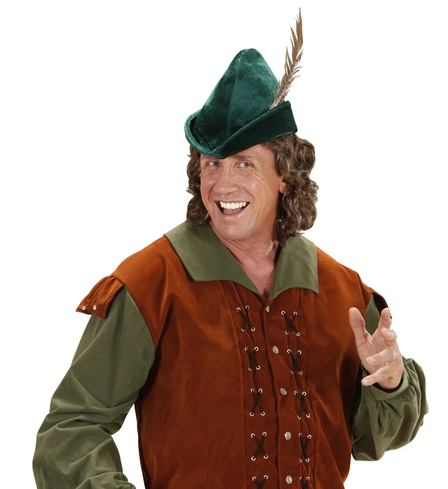 Gorro de Robin Hood Verde Oscuro con Pluma Complementos Robin Hood y Arqueros Widmann