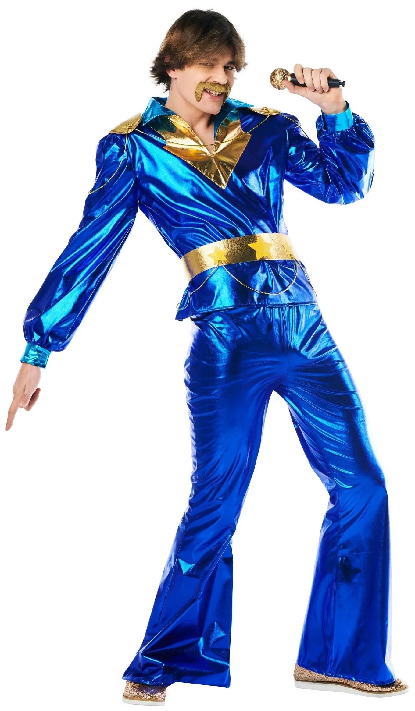 Disfraz Disco Años 70 Azul y Dorado para Hombre Disco Kimokawaii