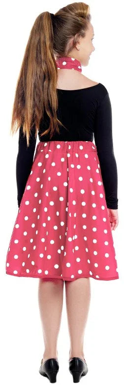 Falda Años 50 Rosa con Lunares Blancos Infantil Grease y Años 40-50 Infantiles Partilandia