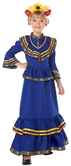 Disfraz de Catrina Mexicana Azul para Niña Catrina Kimokawaii