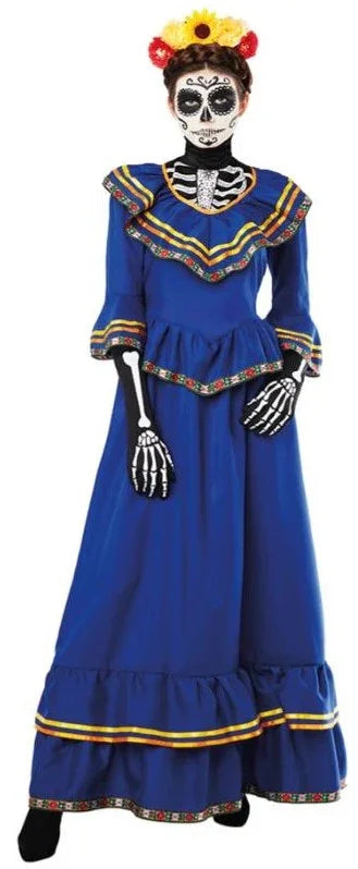Disfraz de Catrina Mexicana Azul para Niña Catrina Kimokawaii