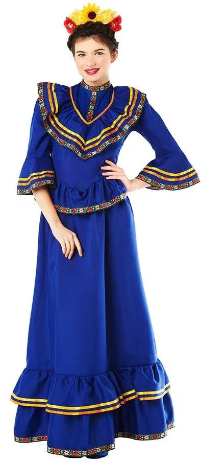 Disfraz de Catrina Mexicana Azul para Mujer Catrina Kimokawaii