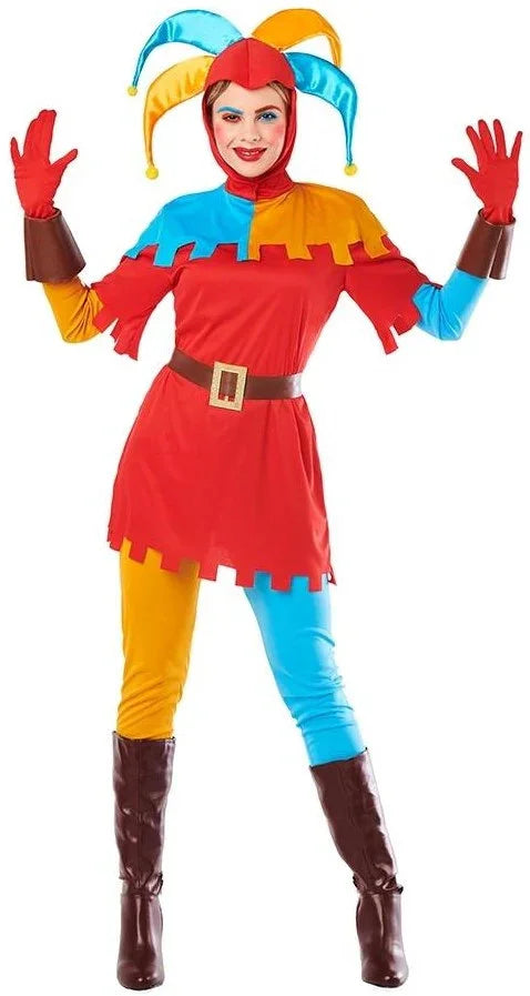 Disfraz de Bufona Medieval para Mujer Arlequines y Bufones Kimokawaii