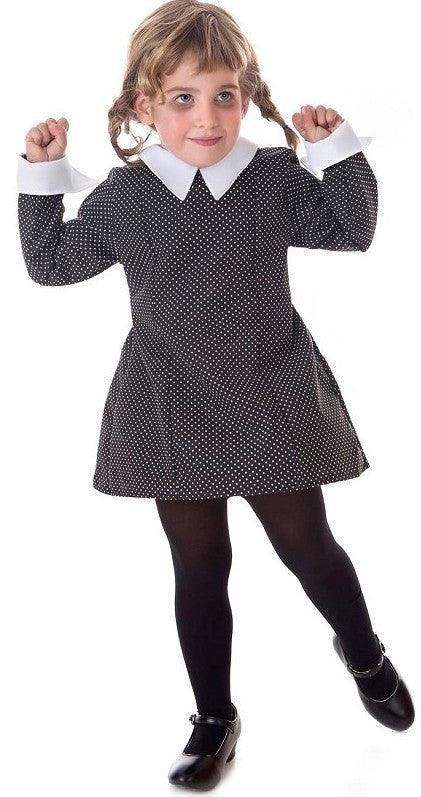Disfraz de Miércoles con Lunares para Niña Miércoles Addams Llopis