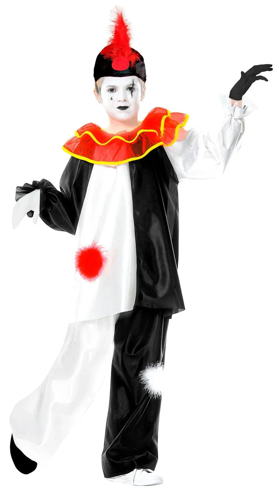 Disfraz de Arlequín Pierrot Blanco y Negro para Niño Arlequines y Bufones Widmann