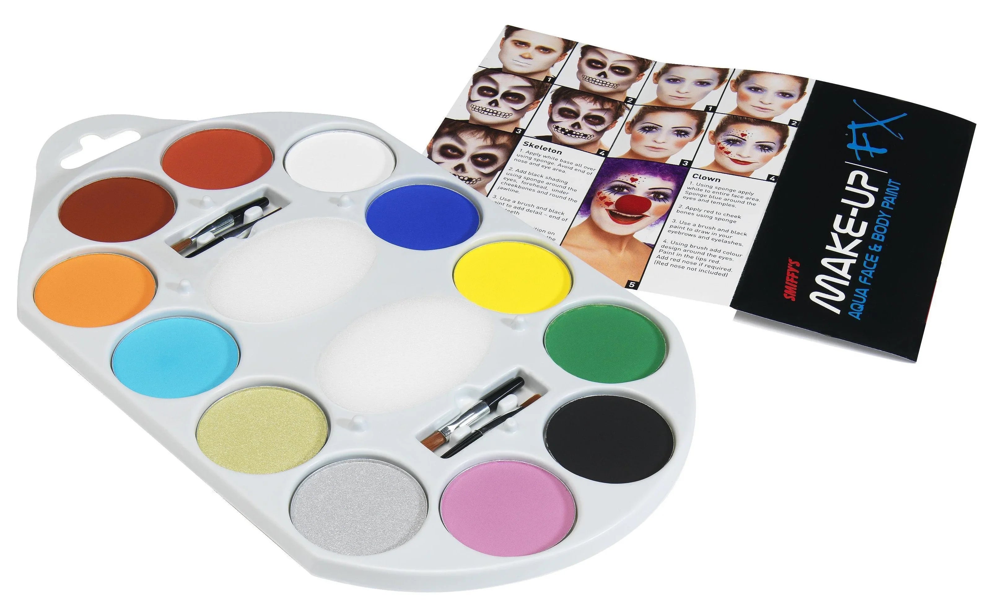 Paleta de Maquillaje al Agua con 12 Colores y Aplicadores Kits de Maquillaje Smiffys