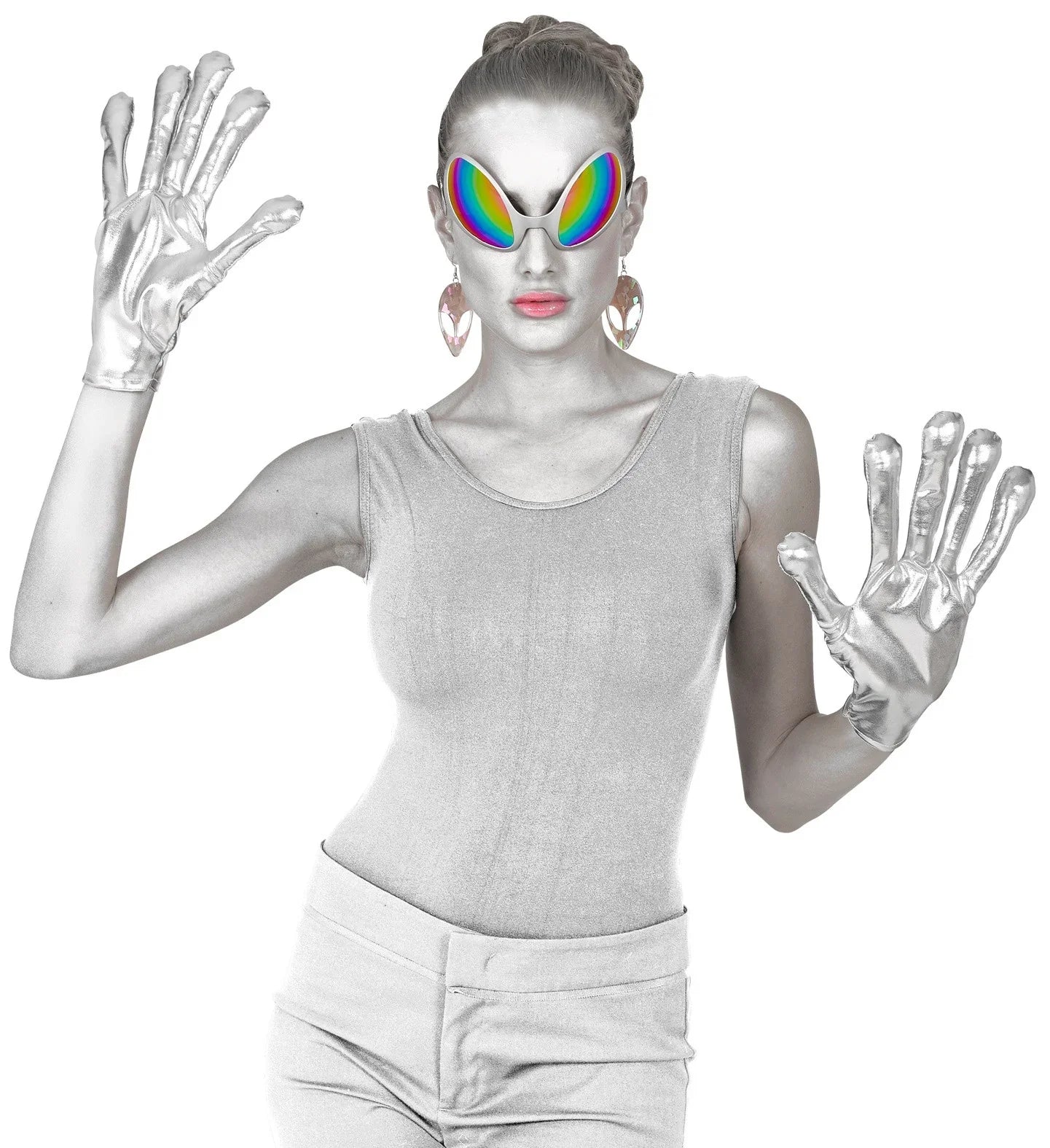 Guantes de Alien del Espacio Plateados Guantes Widmann