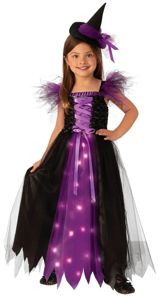 Disfraz de Bruja Morada con Luces para Niña Brujas Rubies