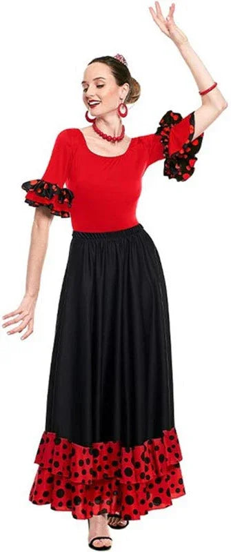 Falda de Sevillana Negra con Volantes Rojos para Mujer Sevillanas Partilandia