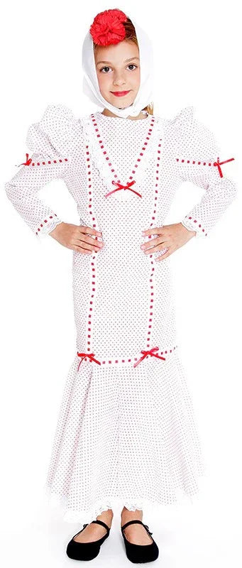 Disfraz de Chulapa Madrileña Blanca con Lunares para Niña Chulapos y Chulapas Infantiles Partilandia
