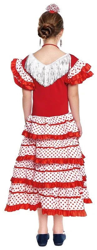Disfraz de Sevillana Blanco y Rojo para Niña Sevillanas y Flamencas Infantiles Partilandia