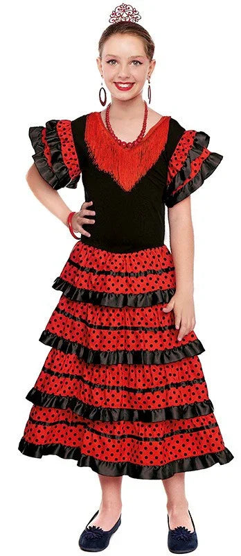 Disfraz de Sevillana Negro y Rojo para Niña Sevillanas y Flamencas Infantiles Partilandia