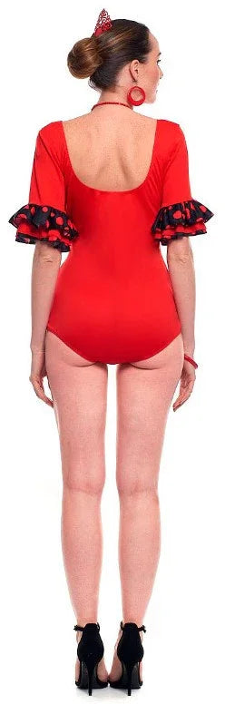 Body de Sevillana Rojo con Volantes Negros para Mujer Sevillanas Partilandia