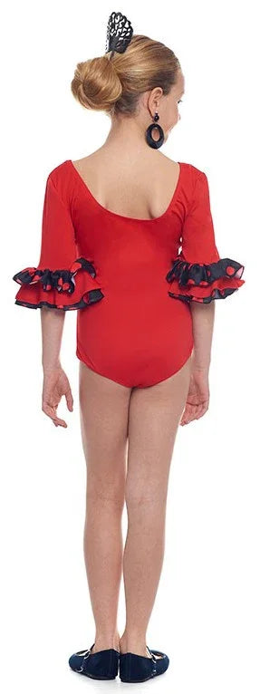 Body de Sevillana Rojo con Volantes Negros para Niña Sevillanas y Flamencas Infantiles Partilandia
