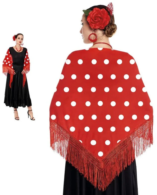 Mantón de Sevillana Rojo con Lunares Blancos Sevillanas Partilandia
