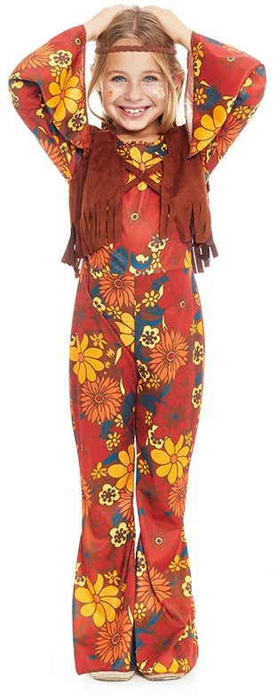 Disfraz de Hippie Marrón para Niña INFANTILES Partilandia