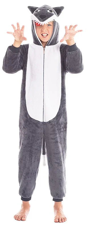 Disfraz de Lobo Gris de Peluche con Capucha Infantil Lobo Partilandia