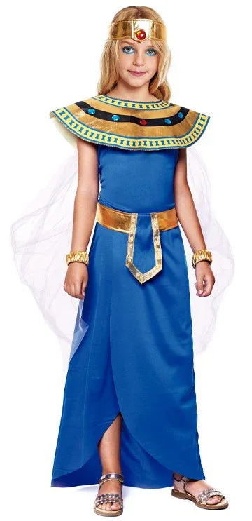 Disfraz de Faraona Egipcia Azul para Niña Egipcios Infantiles Partilandia