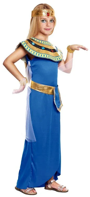 Disfraz de Faraona Egipcia Azul para Niña Egipcios Infantiles Partilandia