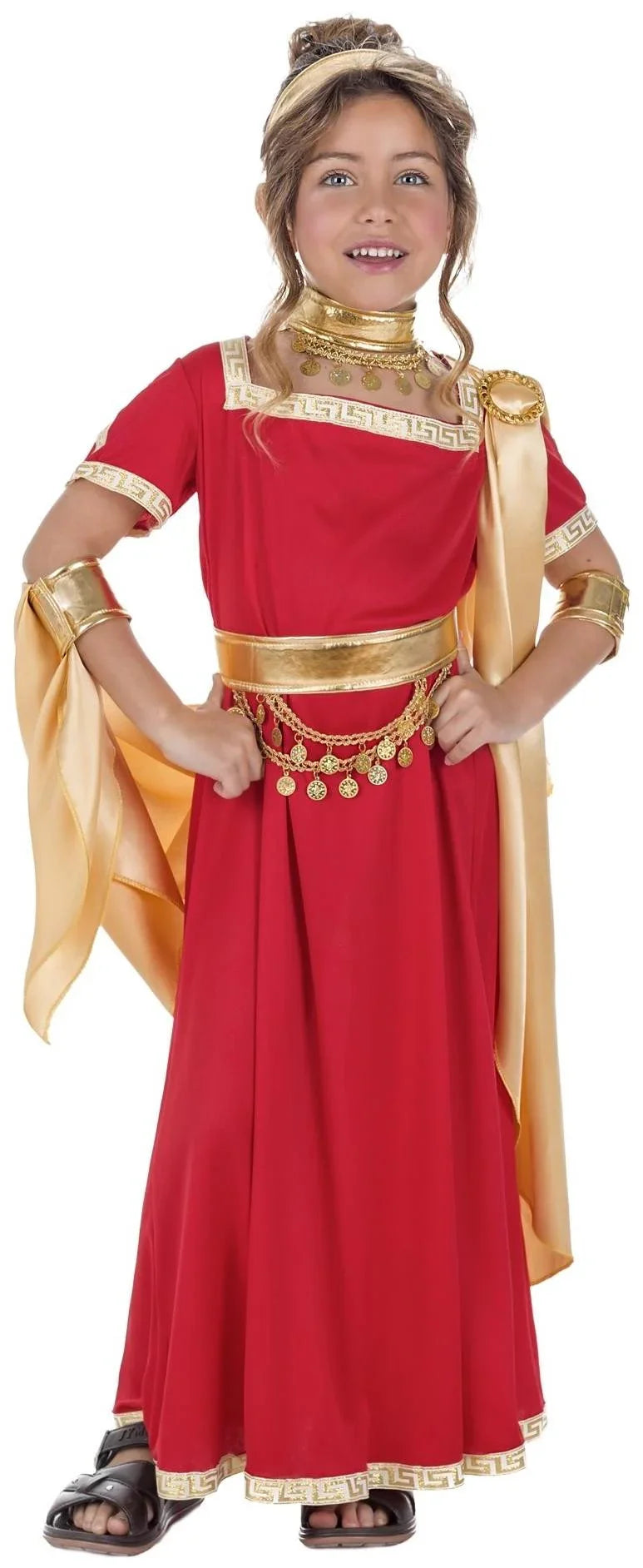 Disfraz de Princesa Romana Granate y Dorado para Niña Romanos Infantiles Kimokawaii