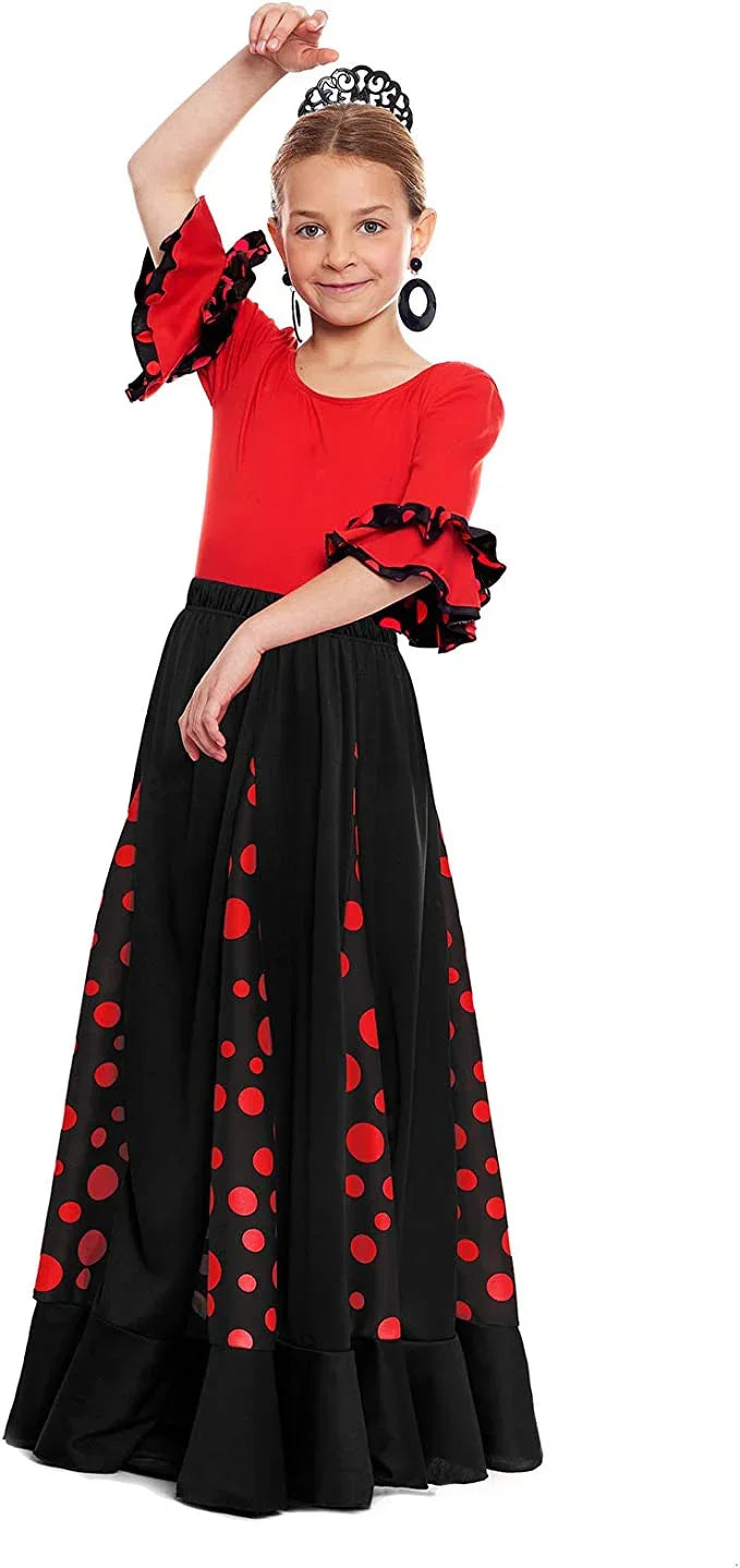 Falda de Sevillana Negra con Lunares Rojos para Niña Sevillanas y Flamencas Infantiles Partilandia