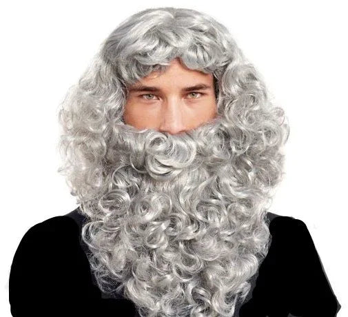 Peluca Gris con Barba Rizada Pelucas Canosas Partilandia