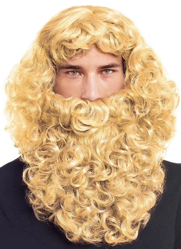 Peluca Rubia Rizada con Barba Pelucas Rubias Partilandia