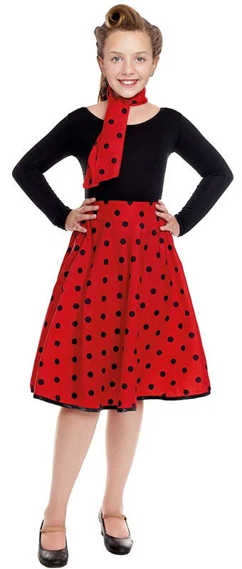 Falda Años 50 Roja con Lunares Negros Infantil Grease - Años 40 y 50 Partilandia