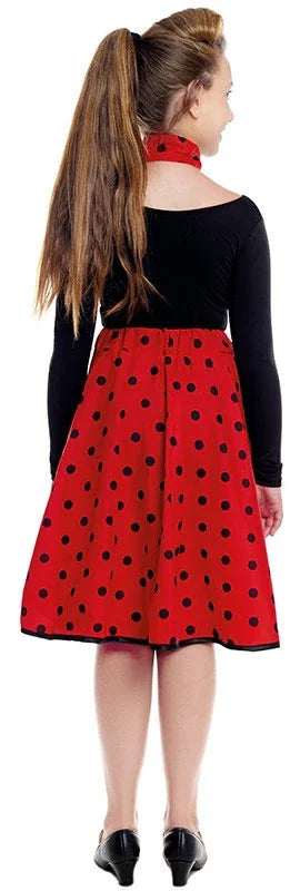 Falda Años 50 Roja con Lunares Negros Infantil Grease - Años 40 y 50 Partilandia