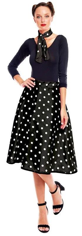 Falda Años 50 Negra con Lunares Blancos para Mujer Grease y Años 40 - 50 Partilandia
