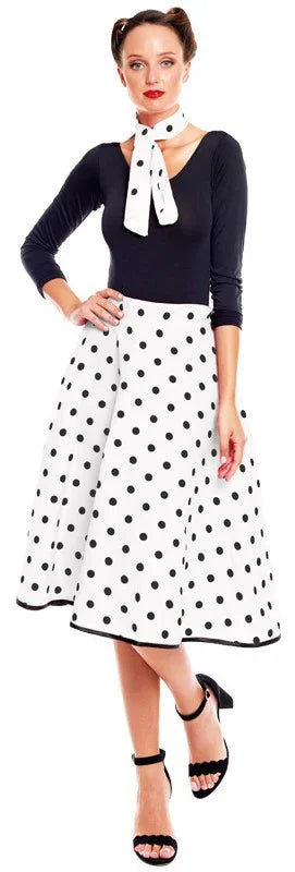 Falda Años 50 Blanca con Lunares Negros para Mujer Grease y Años 40 - 50 Partilandia