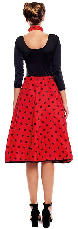 Falda Años 50 Roja con Lunares Negros para Mujer Grease y Años 40 - 50 Partilandia