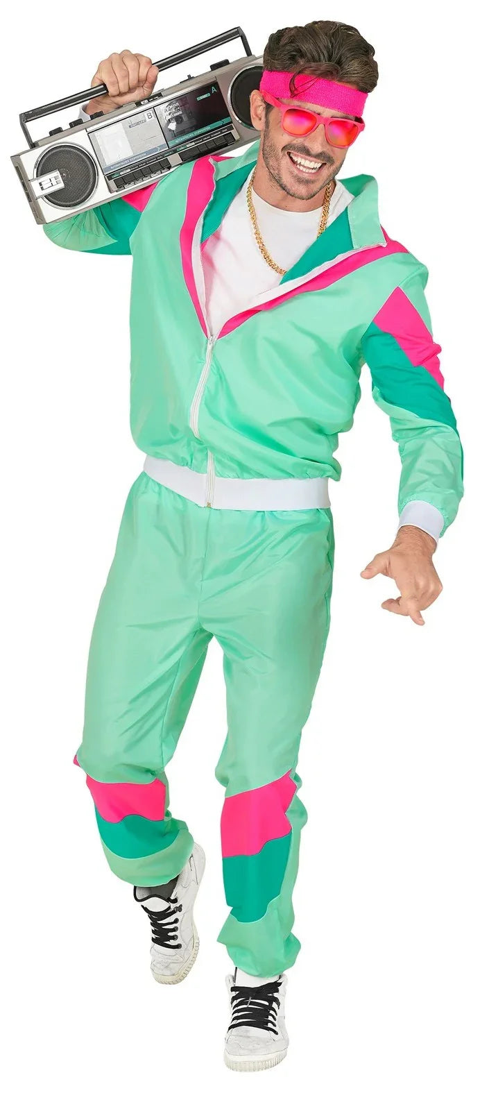 Disfraz Chándal Años 80 Azul Aguamarina para Adulto Chándales de Táctel Años 80 Widmann