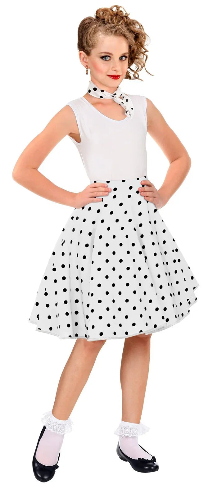 Falda de Lunares Años 50 Blanca para Niña Grease y Años 40-50 Infantiles Widmann
