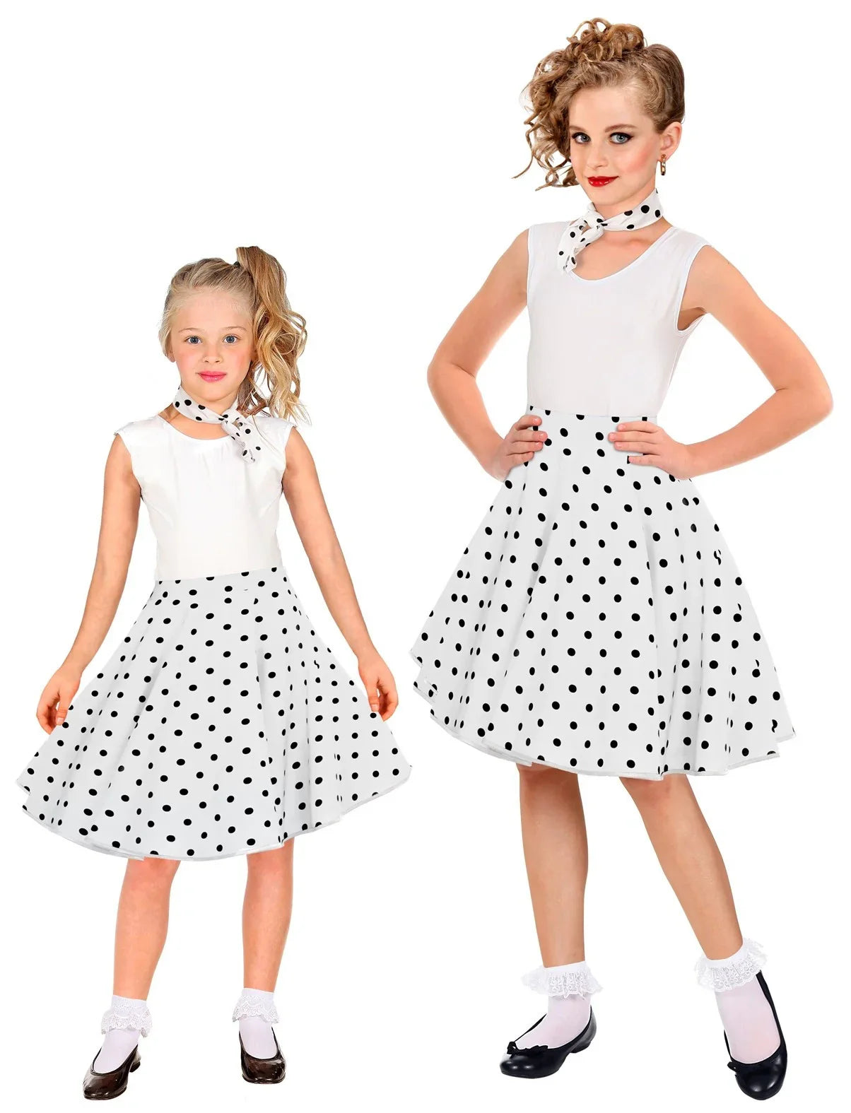 Falda de Lunares Años 50 Blanca para Niña Grease y Años 40-50 Infantiles Widmann