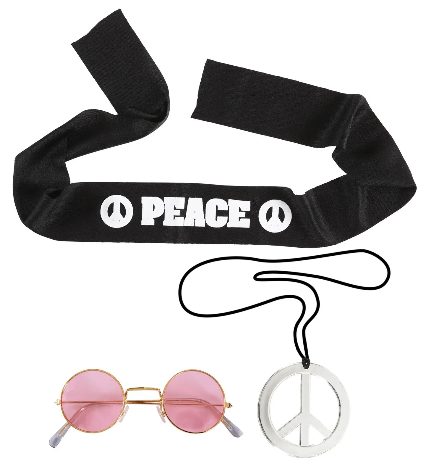Kit Hippie con Gafas, Colgante y Cinta para la Cabeza Complementos Hippies Widmann