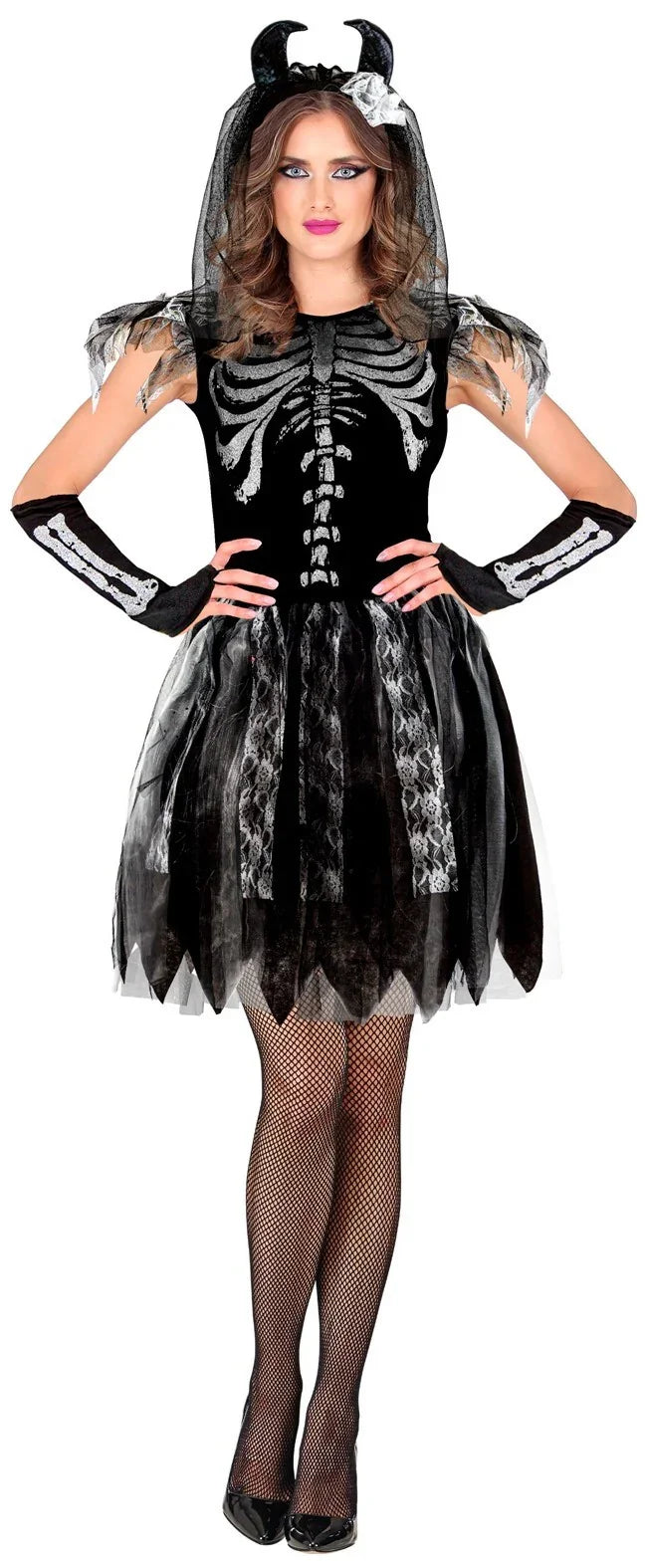 Disfraz de Novia Esqueleto con Cuernos para Mujer Esqueletos Widmann