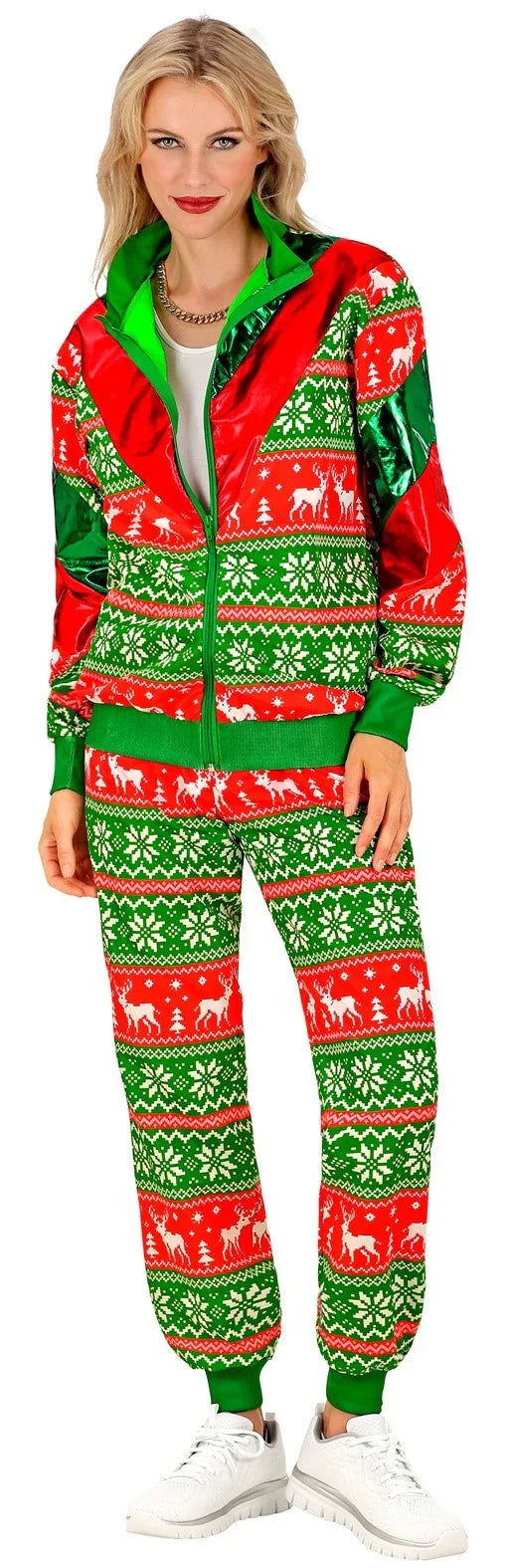 Disfraz Chándal con Estampado Navideño Verde para Adulto Chándales de Táctel Años 80 Widmann
