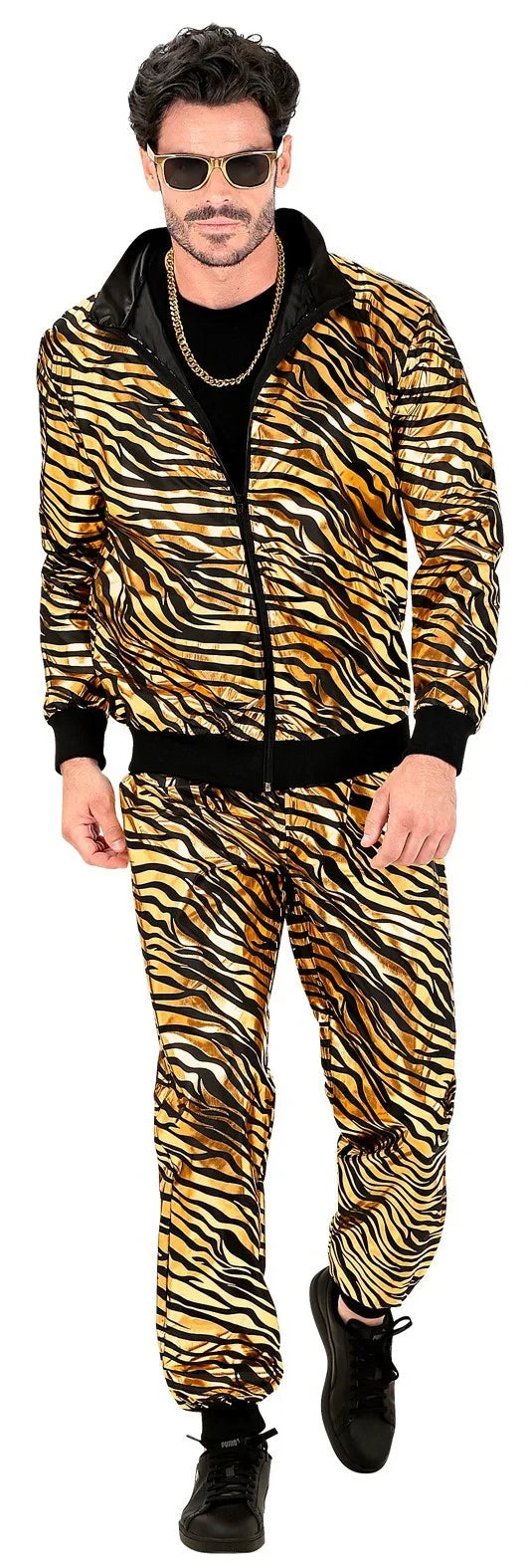 Disfraz Chándal con Estampado de Tigre Dorado para Adulto Chándales de Táctel Años 80 Widmann
