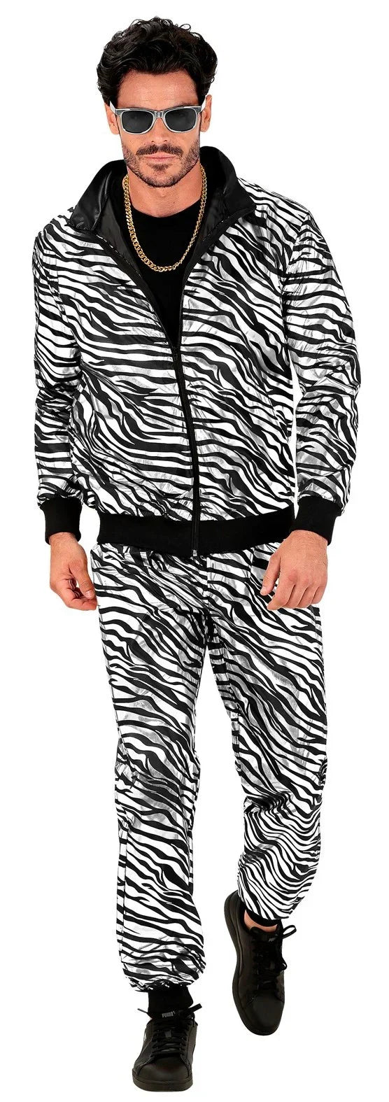 Disfraz Chándal con Estampado de Cebra Plateado para Adulto Chándales de Táctel Años 80 Widmann