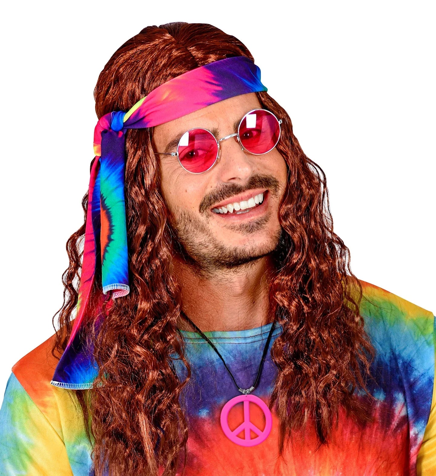 Colgante Hippie Rosa Neón con el Símbolo de la Paz Complementos Hippies Widmann