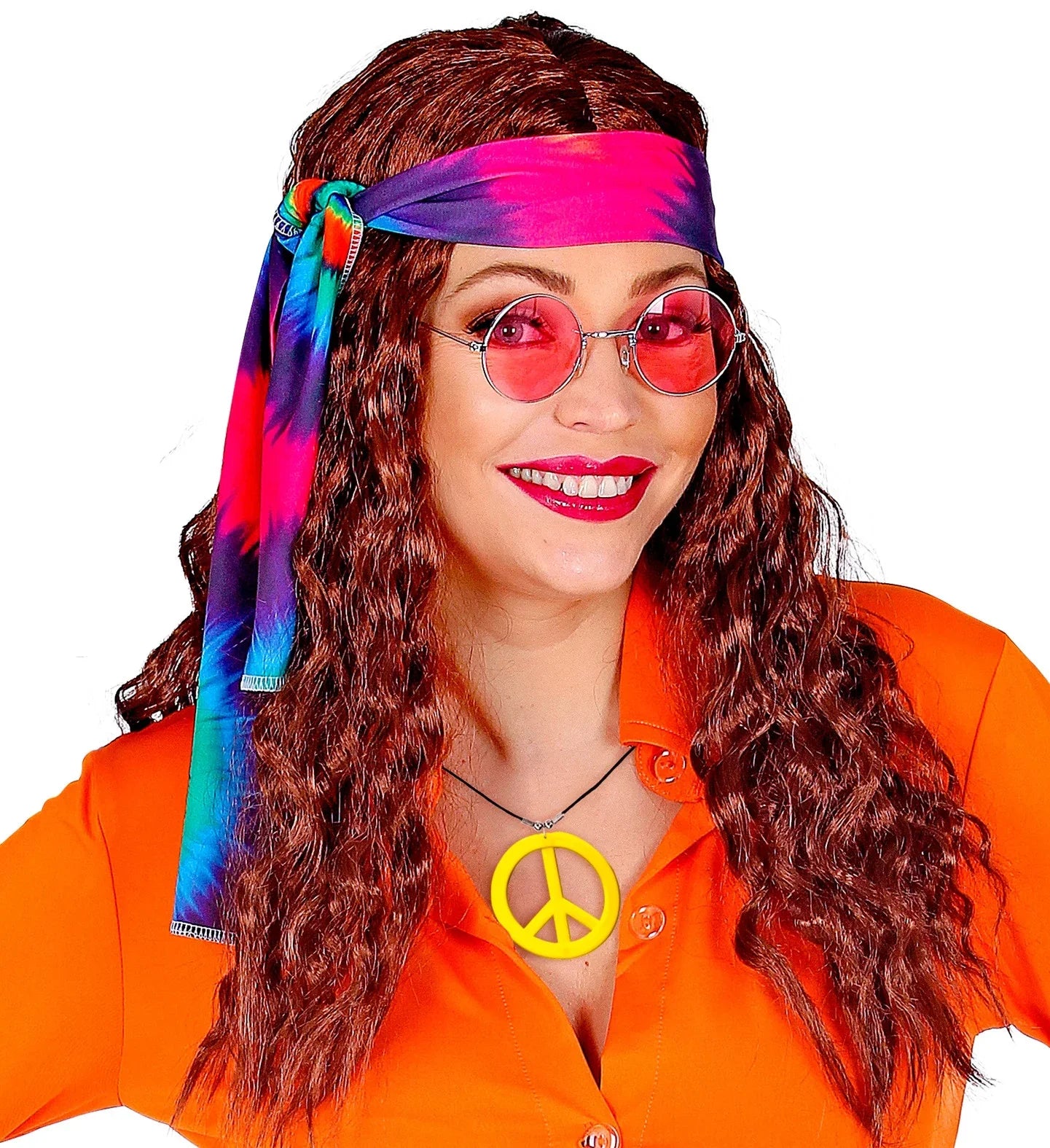 Colgante Hippie Amarillo Neón con el Símbolo de la Paz Complementos Hippies Widmann