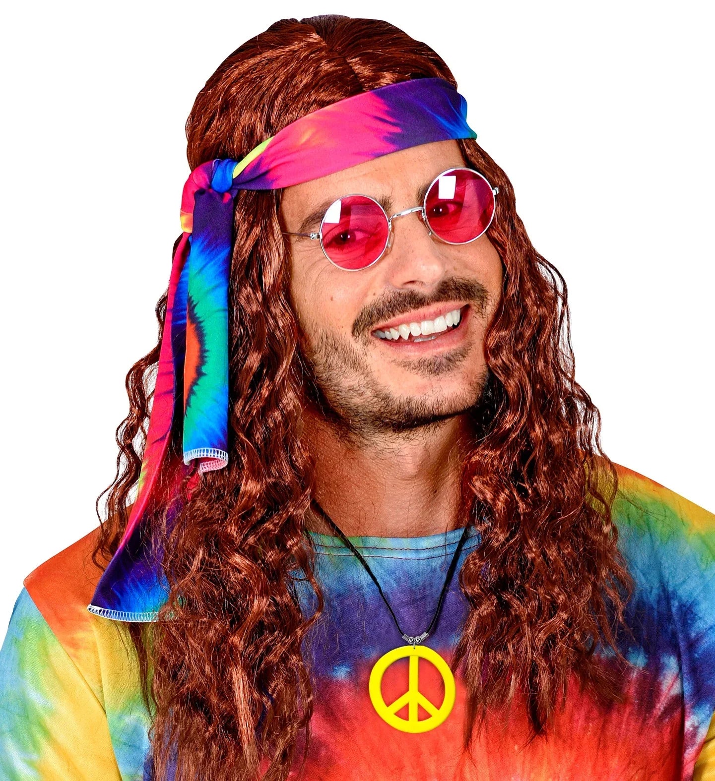 Colgante Hippie Amarillo Neón con el Símbolo de la Paz Complementos Hippies Widmann