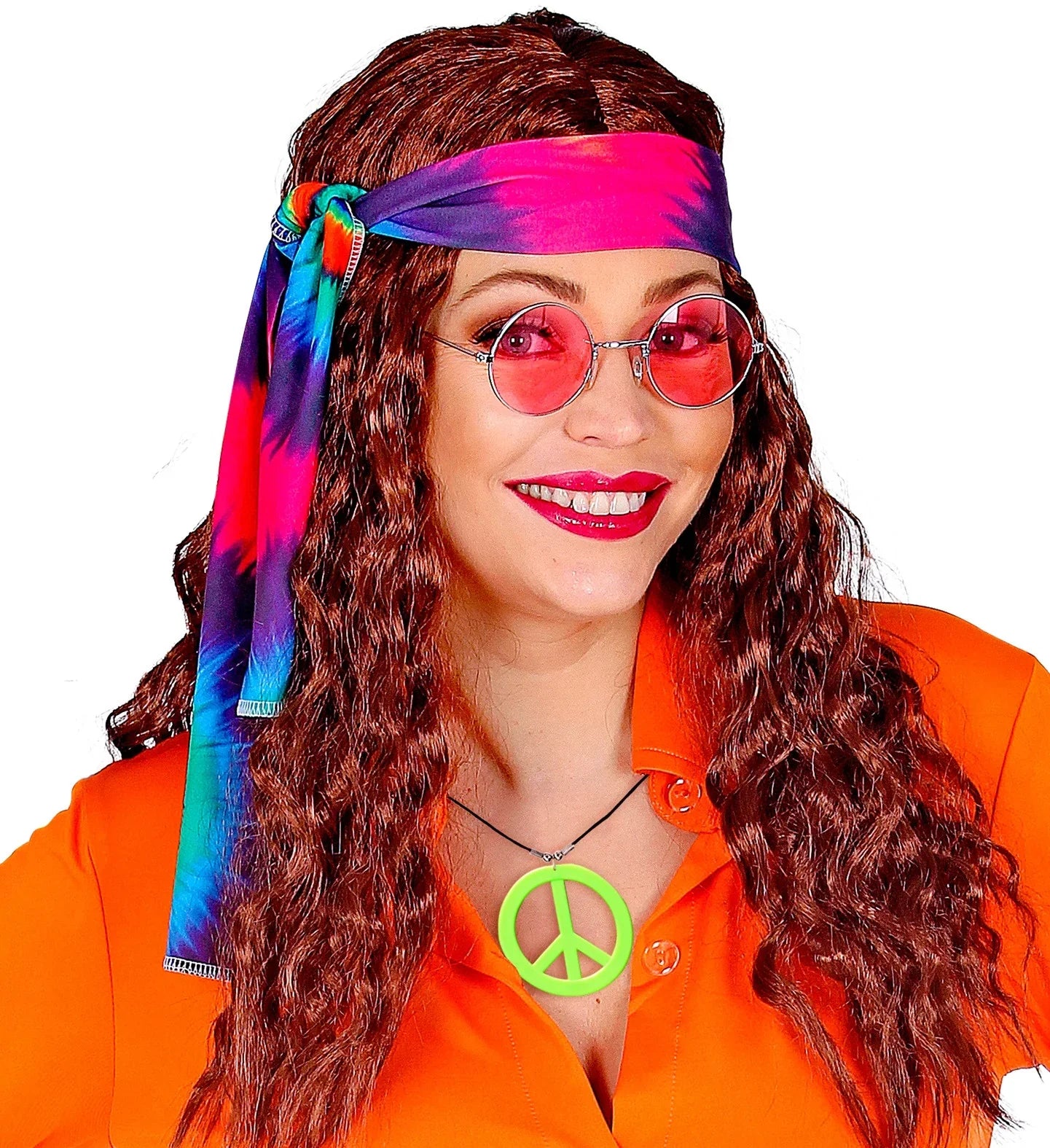 Colgante Hippie Verde Neón con el Símbolo de la Paz Complementos Hippies Widmann