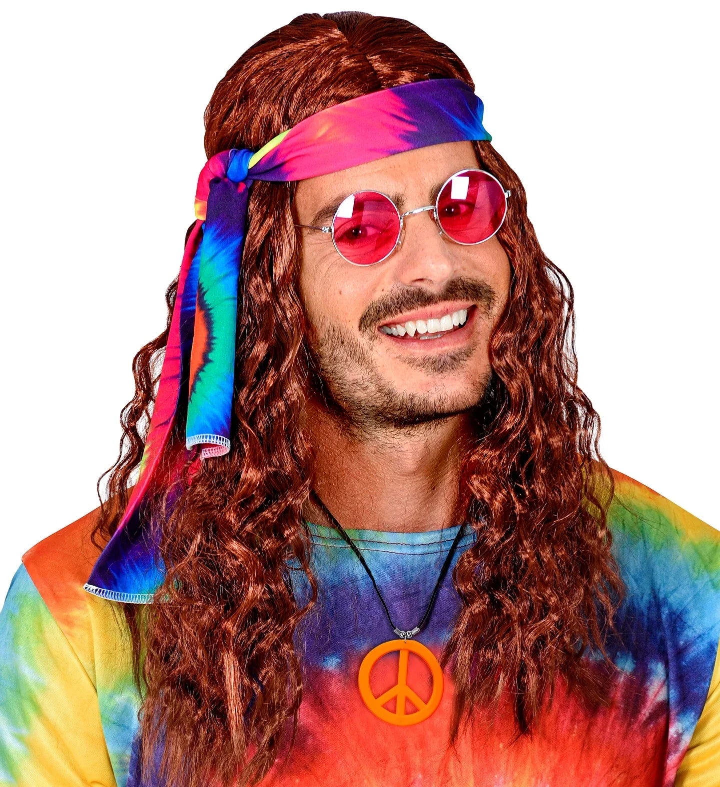 Colgante Hippie Naranja Neón con el Símbolo de la Paz Complementos Hippies Widmann